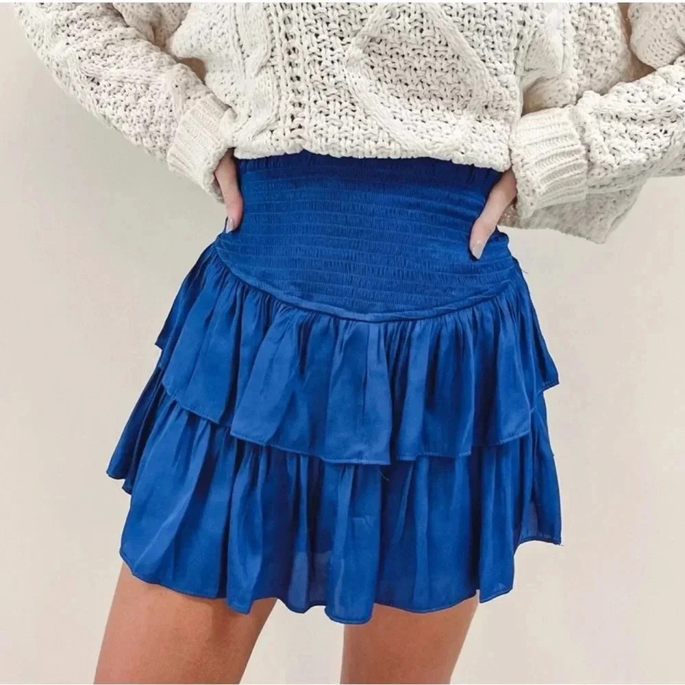 Rays For Days Smocked Shimmery Vivid Blue Ruffle Mini Skort‎ Sz Small NWT